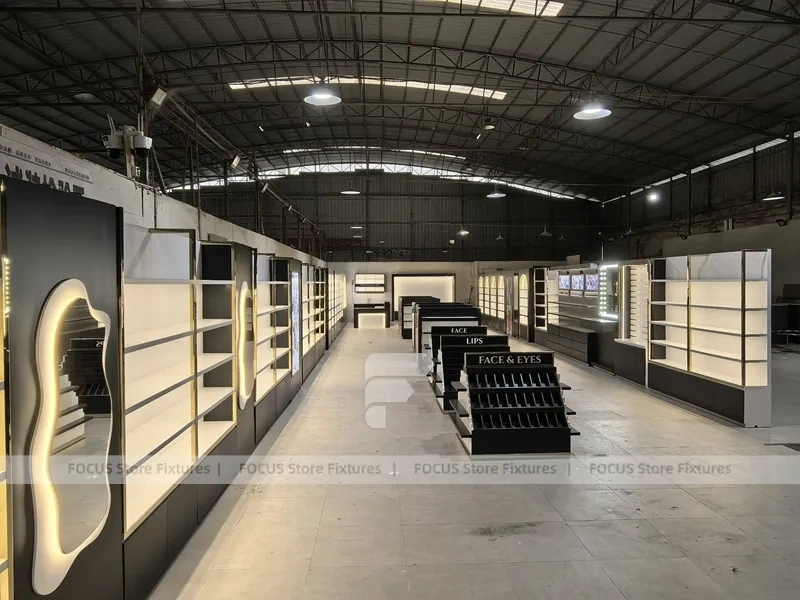 Black Perfume Aisle Layout With Central Tester Tables
