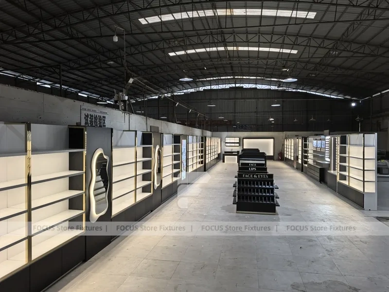 Black Perfume Aisle Layout With Central Tester Tables