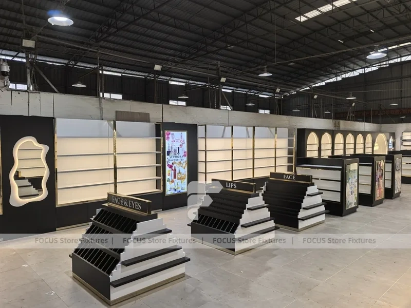 Black Perfume Aisle Layout With Central Tester Tables