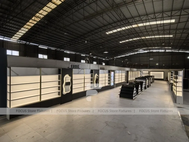 Black Perfume Aisle Layout With Central Tester Tables