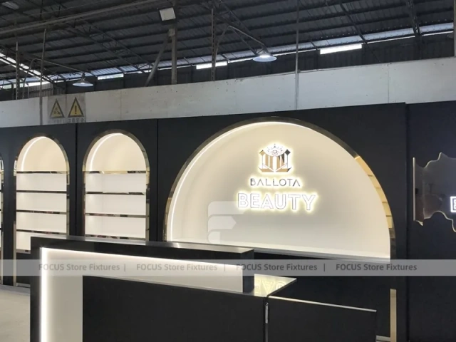 Black Perfume Arch Logo Display Wall