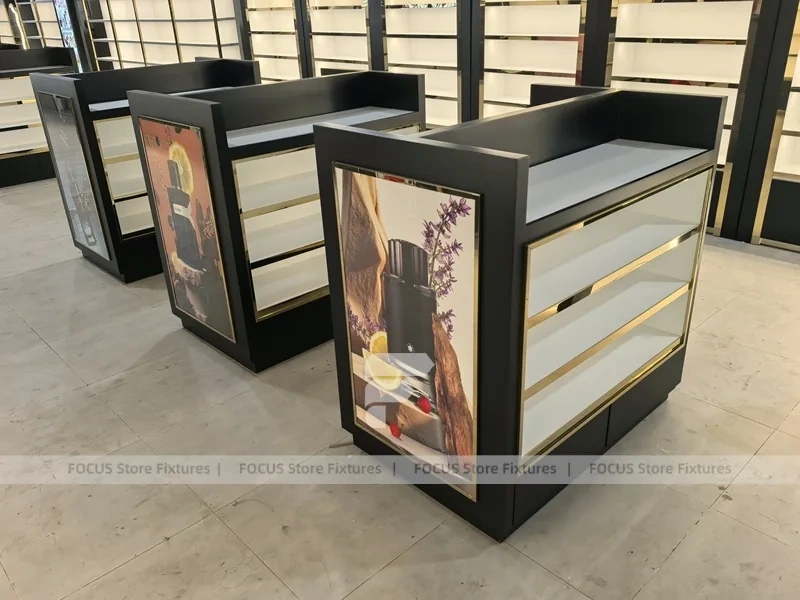 Black Perfume Arch Logo Display Wall