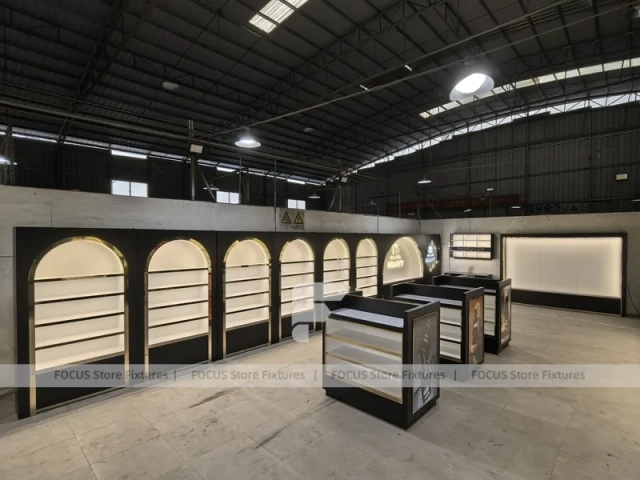 Black Perfume Boutique Layout With Arch Niches
