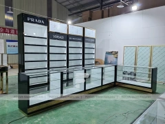 Black Perfume Display Wall With Glass Counter