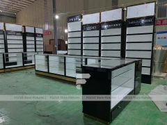 Black Perfume Display Wall With Glass Counter