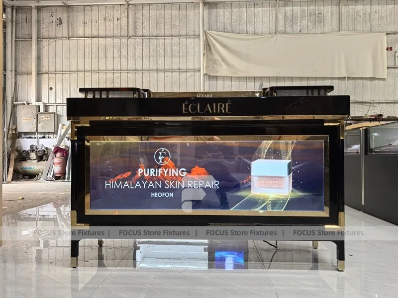 Black Perfume Kiosk With Illuminated Brand Frames