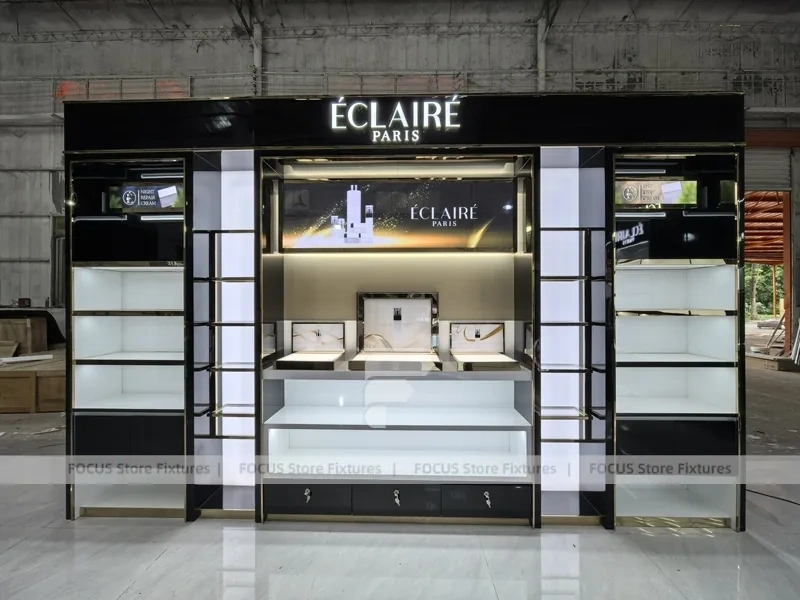 Black Perfume Kiosk With Illuminated Brand Frames