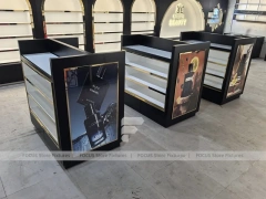 Black Perfume Wall Shelving With Glass Tester Island