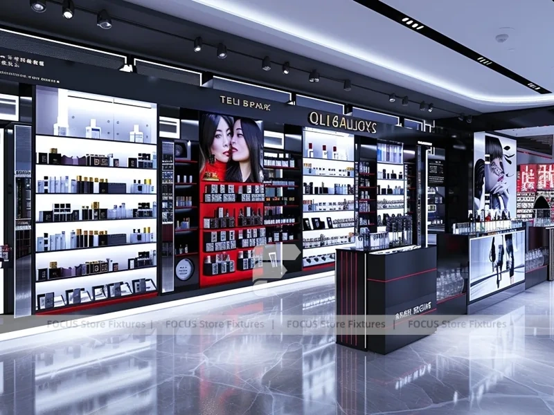 Black Red Perfume Boutique With Branded Wall Bays