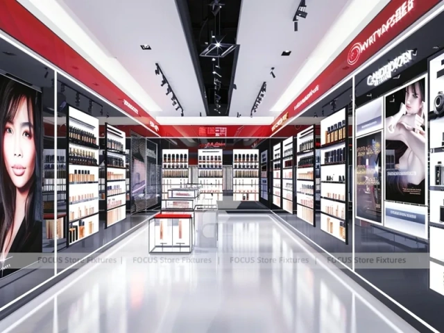 Black Red Perfume Boutique With Branded Wall Bays