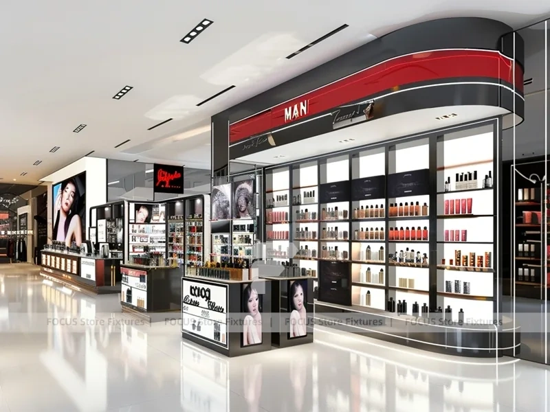 Black Red Perfume Boutique With Branded Wall Bays