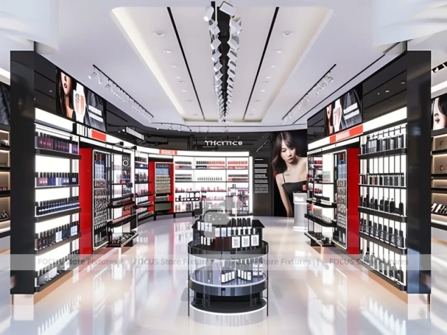 Black Red Perfume Corridor With Round Tester Table