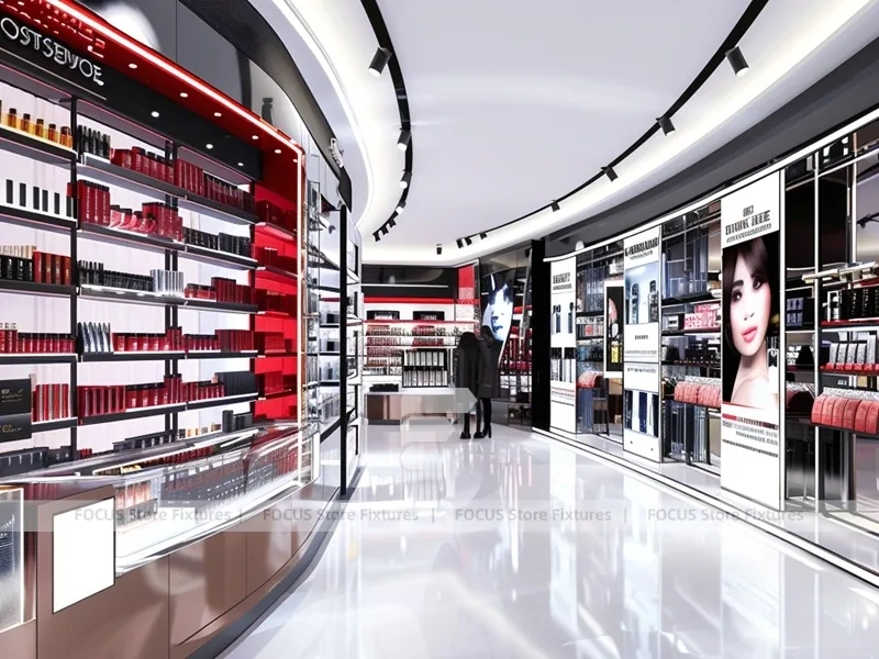 Black Red Perfume Corridor With Round Tester Table