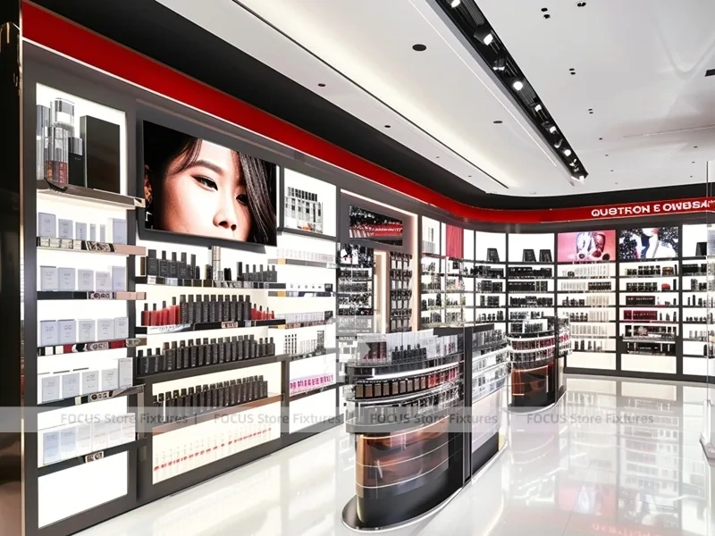 Black Red Perfume Corridor With Round Tester Table