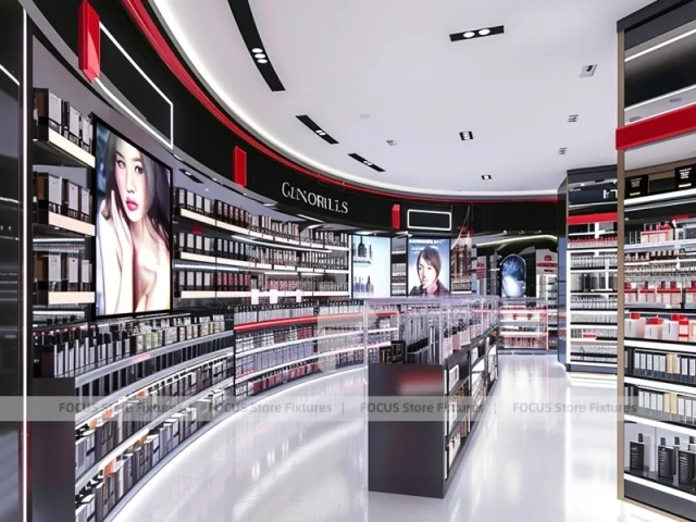 Black Red Perfume Corridor With Round Tester Table