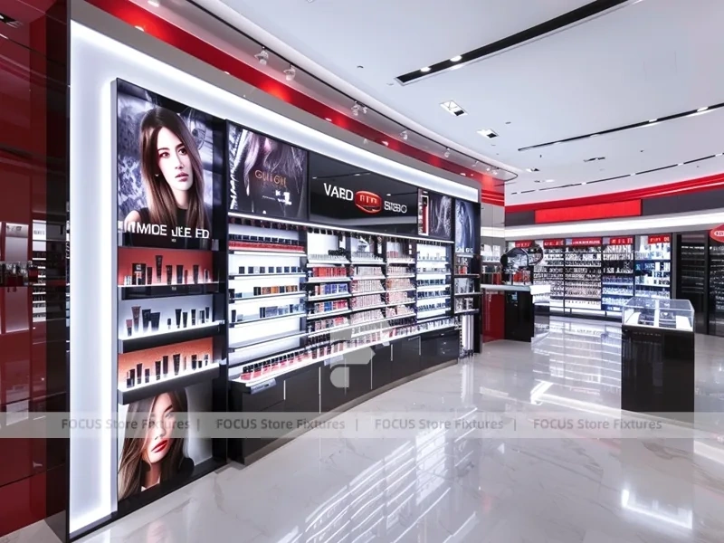 Black Red Perfume Feature Wall With Beauty Posters
