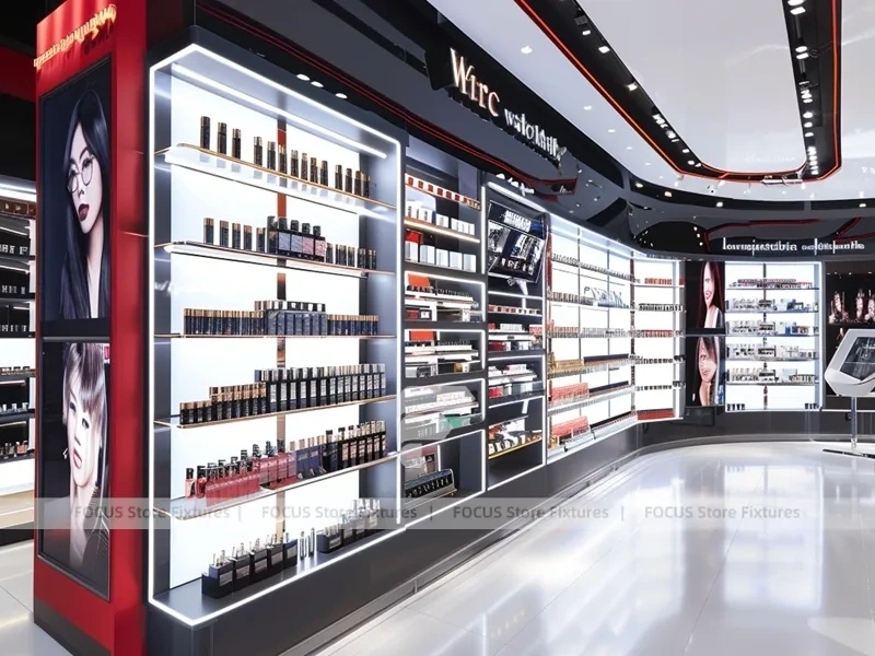 Black Red Perfume Wall Display With Hero Posters