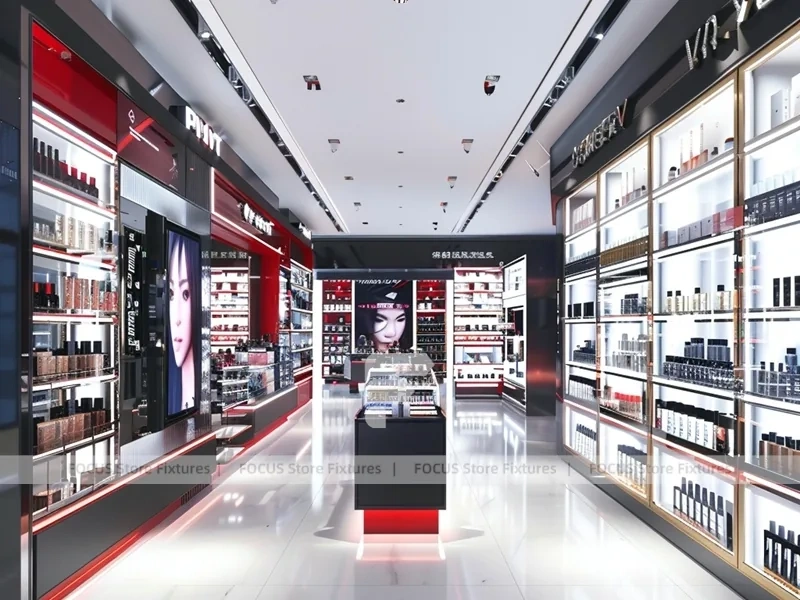 Black Red Perfume Wall Display With Hero Posters