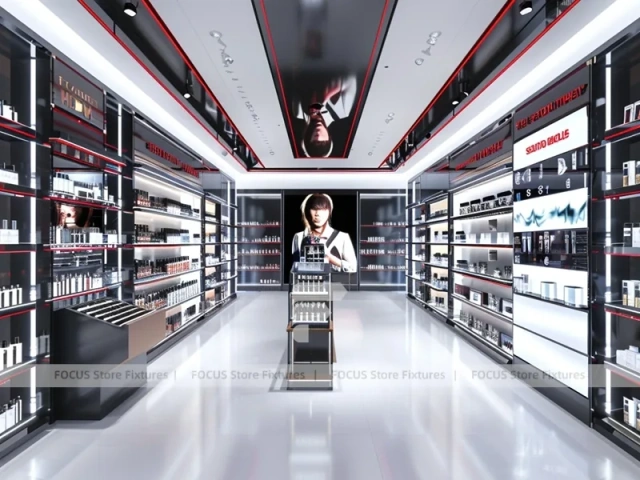 Black Red Perfume Wall Display With Hero Posters