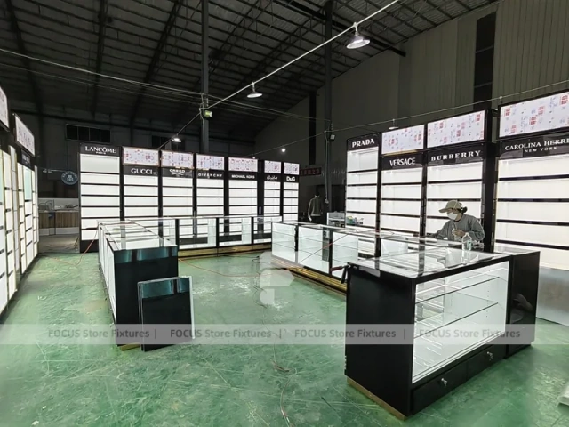 Black White Perfume Wall Layout With Center Islands