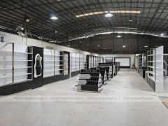 Black White Perfume Wall System With Tiered Center Shelves