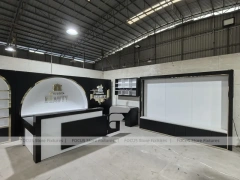 Black White Perfume Wall System With Tiered Center Shelves