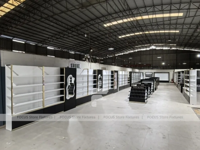 Black White Perfume Wall System With Tiered Center Shelves