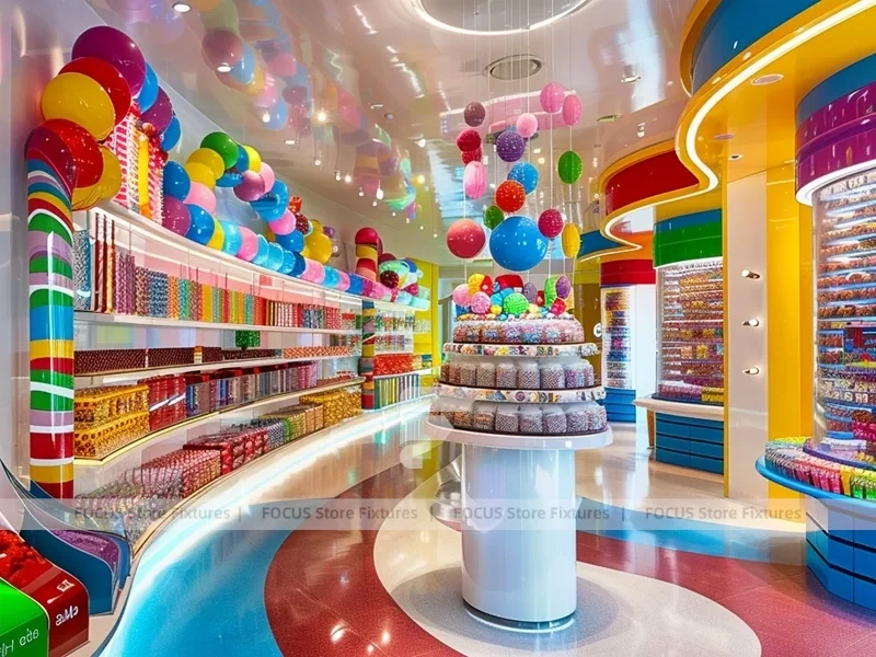 Blue Candy Flagship Candy Boutique Interior with Sculpted Candy Columns