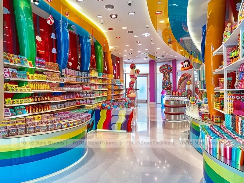 Blue Candy Flagship Candy Boutique Interior with Sculpted Candy Columns