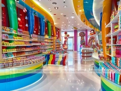 Blue Candy Flagship Candy Boutique Interior with Sculpted Candy Columns