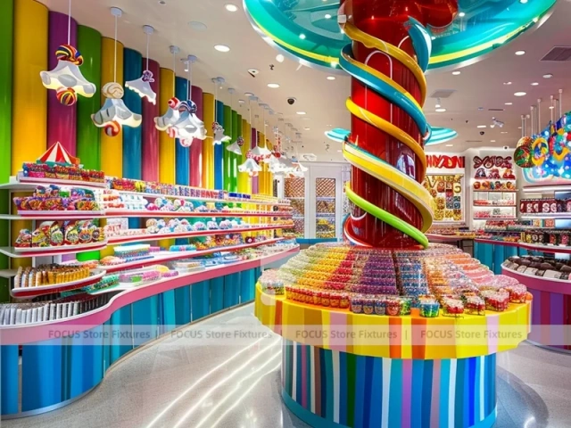 Blue Candy Flagship Candy Boutique Interior with Sculpted Candy Columns