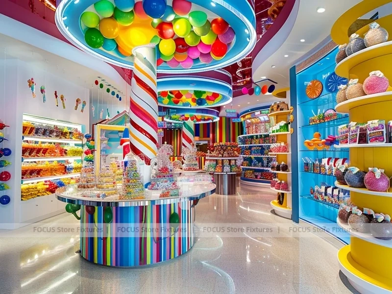 Blue Candy Flagship Candy Boutique Interior with Sculpted Candy Columns