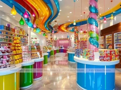 Blue Candy Flagship with Sculpted Candy Columns Candy Boutique Interior