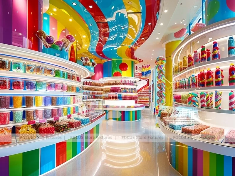 Blue Candy Flagship with Sculpted Candy Columns Candy Boutique Interior