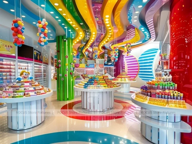 Blue Candy Flagship with Sculpted Candy Columns Candy Boutique Interior