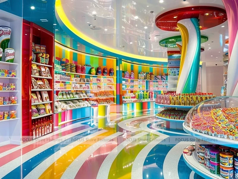 Blue Candy Flagship with Sculpted Candy Columns Candy Boutique Interior