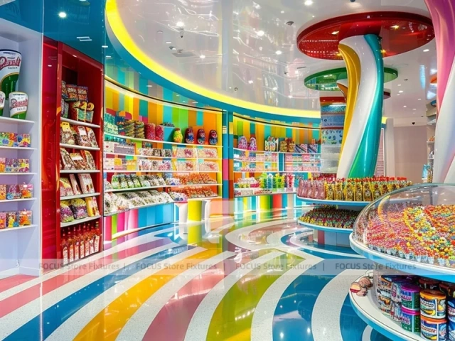 Blue Candy Flagship with Sculpted Candy Columns Candy Boutique Interior