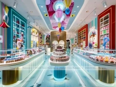 Blue Pastel Luxe with Arched Display Walls Candy Boutique Interior