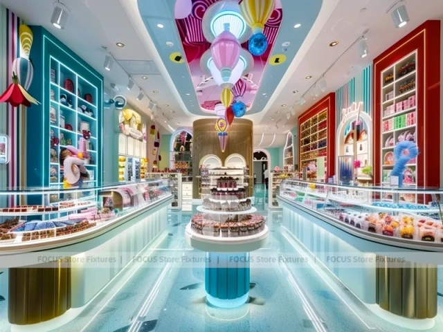 Blue Pastel Luxe with Arched Display Walls Candy Boutique Interior