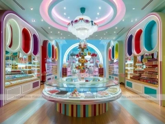 Blue Pastel Luxe with Arched Display Walls Candy Boutique Interior