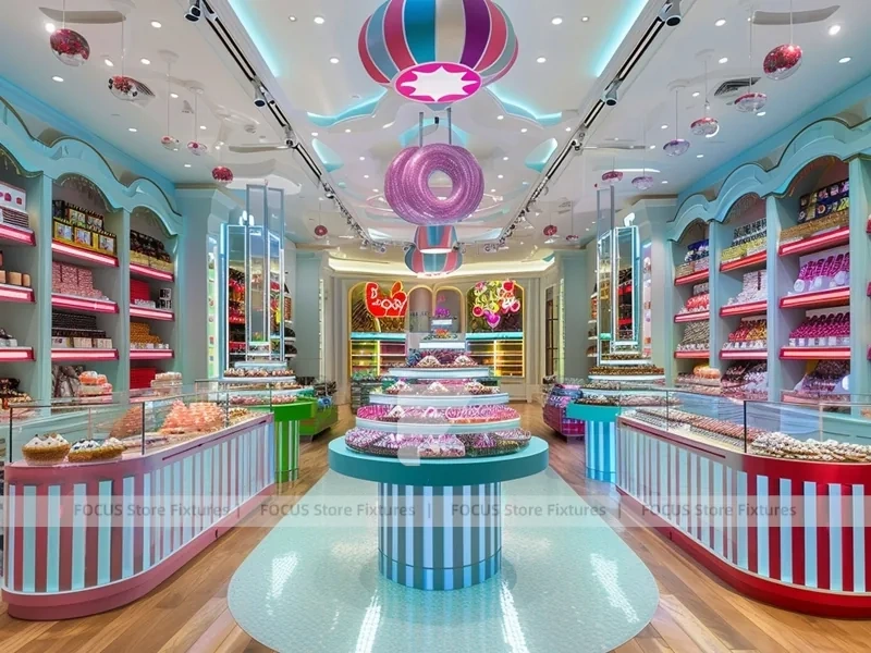 Blue Pastel Luxe with Arched Display Walls Candy Boutique Interior