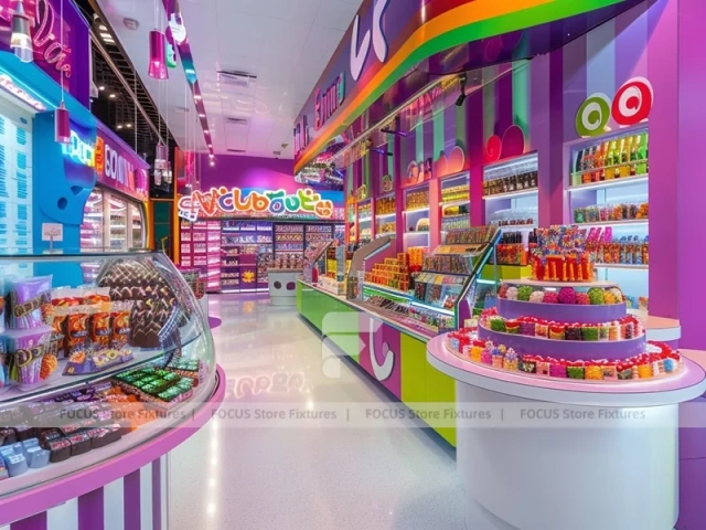 Blue Rainbow Avenue Candy Shop Interior for Custom Sweets Retail