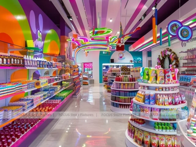 Blue Rainbow Avenue Candy Shop Interior for Custom Sweets Retail