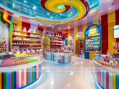 Blue Striped Fun Candy Store Interior for Custom Sweets Retail