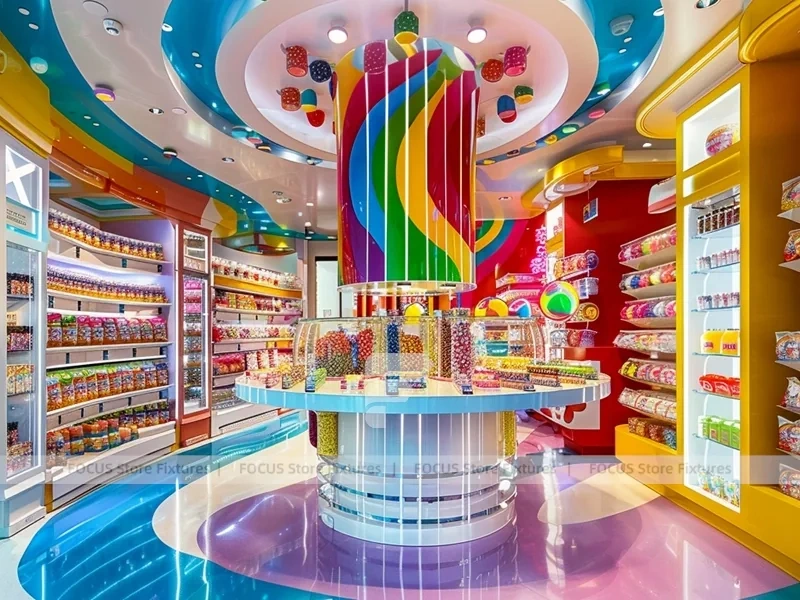 Blue Striped Fun Candy Store Interior for Custom Sweets Retail