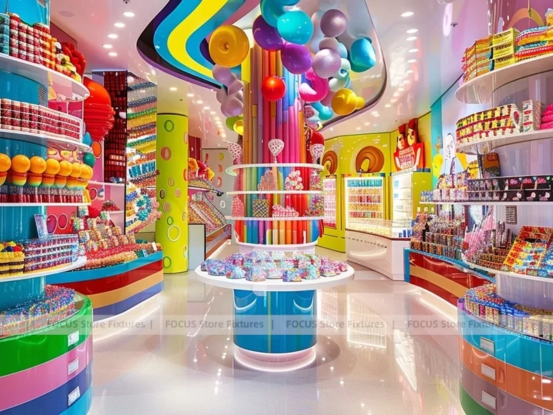 Blue Striped Fun Candy Store Interior for Custom Sweets Retail