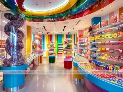 Blue Striped Fun Candy Store Interior for Custom Sweets Retail
