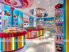 Blue Striped Fun Candy Store Interior for Custom Sweets Retail