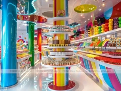Blue Striped Fun with Center Candy Columns Candy Store Interior