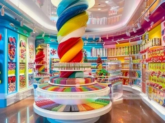 Blue Striped Fun with Center Candy Columns Candy Store Interior